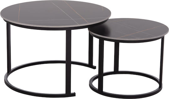 Round Side Table Talos Metal Black Ceramic 2 Pieces W70xL70xH45.5cm