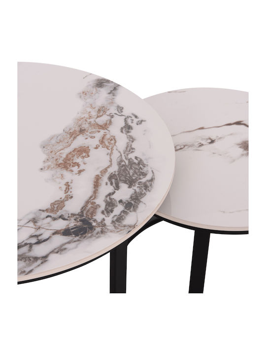 Rund Beistelltisch Talos Metall White Marble 2Stück B70xT70xH45.5cm
