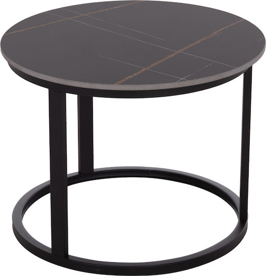 Round Side Table Talos Metal Black Ceramic 2 Pieces W70xL70xH45.5cm