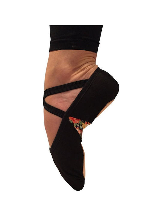 Plie Basilica Helen Troy Floral Fabric Ballet Shoes Black