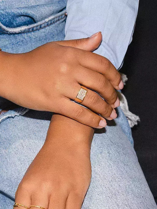 Damen Chevalier Ring mit Zirkonia aus Gold 9K