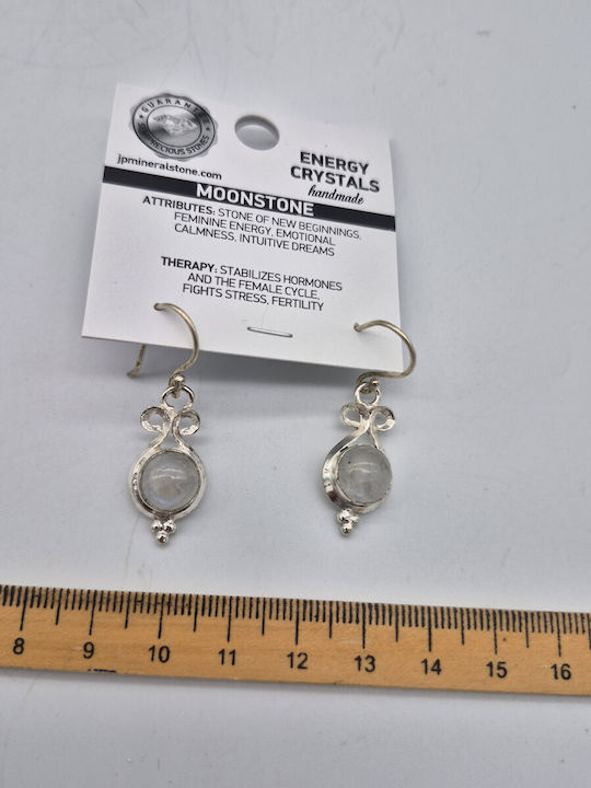 Silver Plated Boho Women's Pendant Earrings Semi-Precious Stone Moonstone – Romance & Bright Energy
