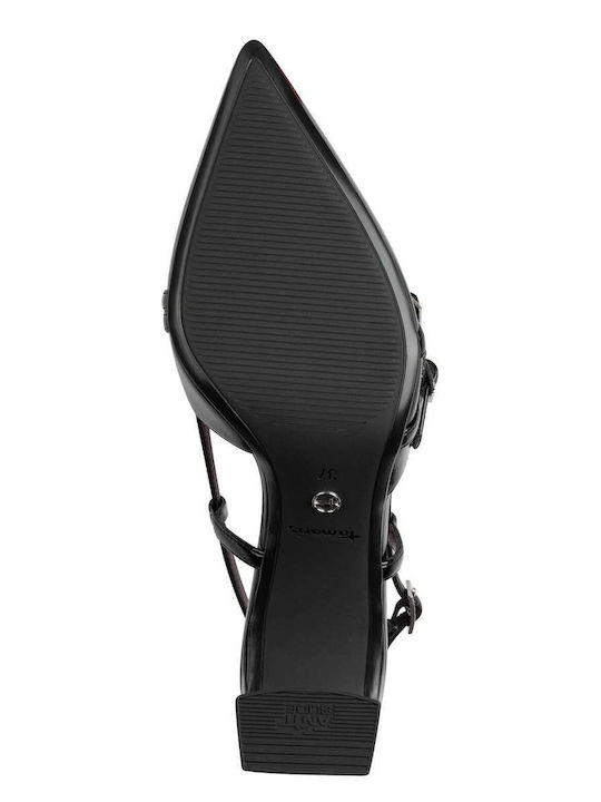 Synthetic Leather Black Heels with Strap