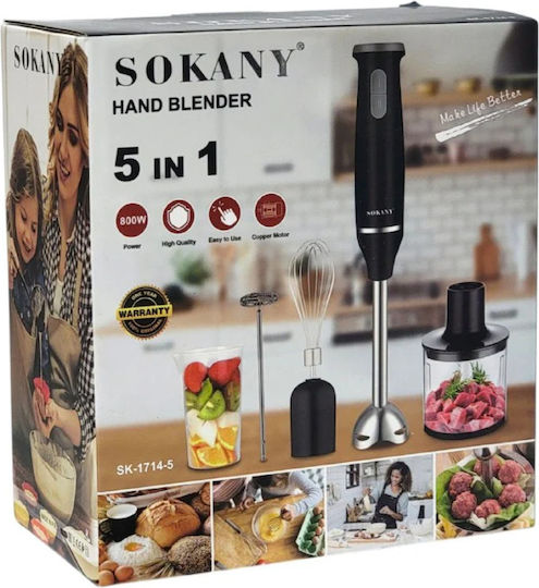 Sokany SK-1714-5 Hand Blender with Inox Rod 800W Black