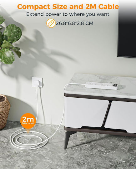 Tessan Πολύπριζο 7 Θέσεων με 3 USB-A, Διακόπτη και Καλώδιο 2m