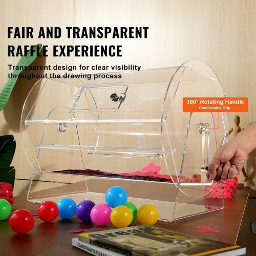Vevor Acrylic Raffle Drum Holds 10000 Tickets 300 Raffle Balls Professional Raffle Ticket Spinning Cage 2 Keys Transparent Lottery Spinning Drawing Raffle Ticket Box Lottery Games Bing