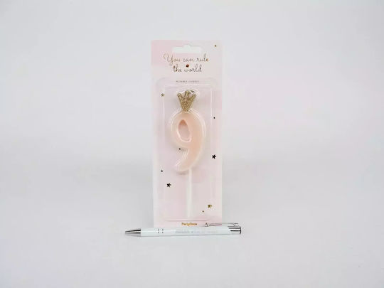 Candle Number 9 Pink With Gold Crown Rose Gold