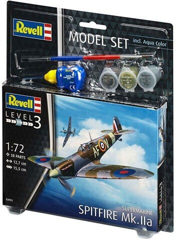 Revell Complete Plane Model Spitfire Mk. IIA Modeling Figure Airplane 38 Pieces in Scale 1:72 with Glue and Paints 15.5x12.7cm.