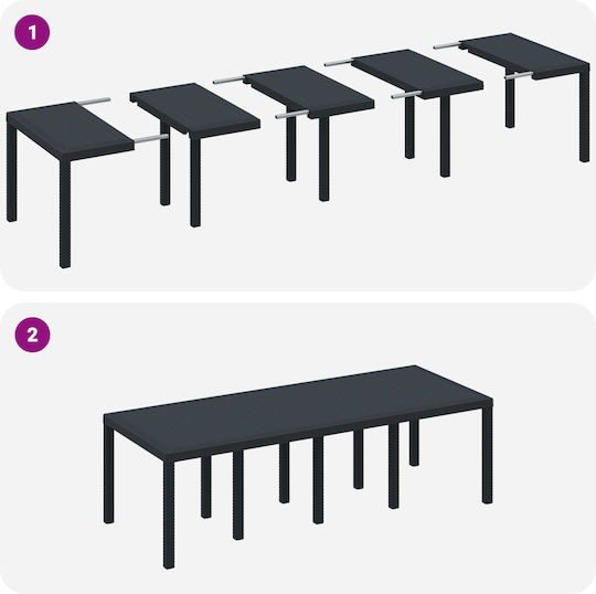 Τραπέζι Εξωτερικού Χώρου Rattan Ανθρακί 250x100x73εκ.