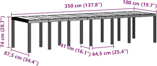 Outdoor Dinner Free Standing Rattan Table Brown 350x100x73cm