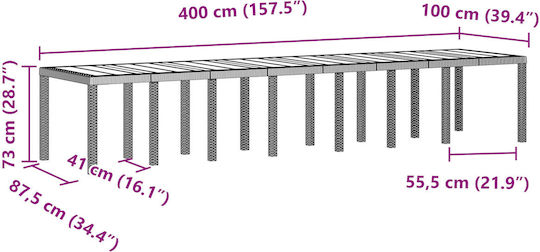 Τραπέζι Εξωτερικού Χώρου Rattan Λευκό 400x100x73εκ.