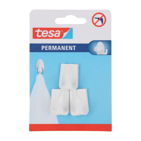 Set 3 Adhesive Hooks Tesa Permanent Plastic White