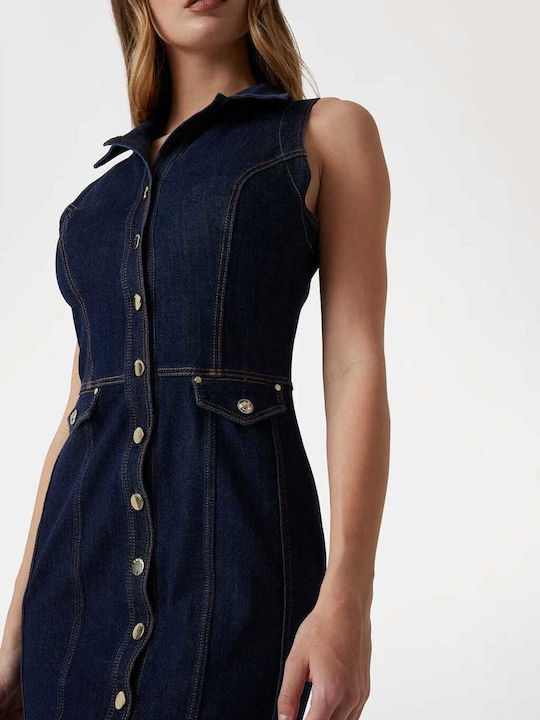 Sommer Mini Hemdkleid Denim Dunkelblau