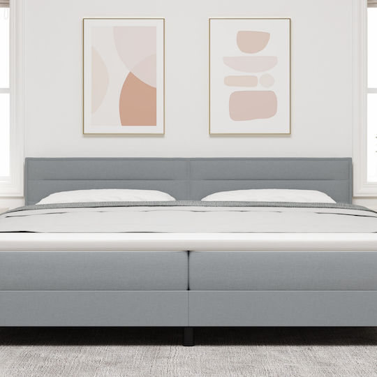 Pat King Size Tapitat cu Material Textil Gri Deschis cu Plăci pentru Saltea 200x200cm