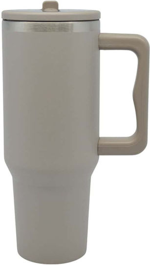 Ankor Glass Thermos Stainless Steel 1.2lt Taupe with Straw