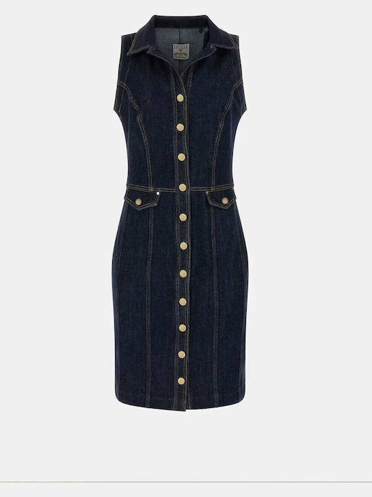 Sommer Mini Hemdkleid Denim Dunkelblau