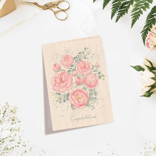 Wooden Greeting Card Cozywood Pink Peonies Atv393