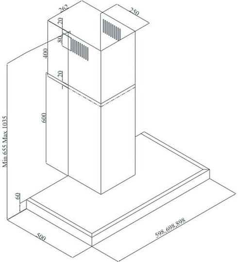 Davoline Square Island Απορροφητήρας Καμινάδα 90cm Μαύρος