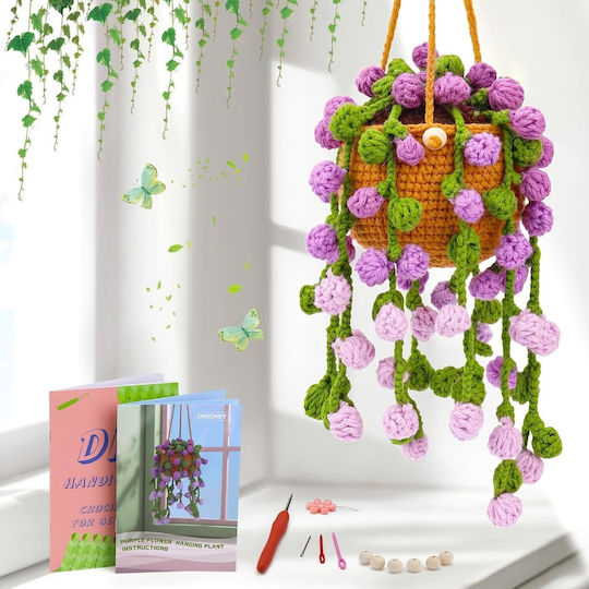 Diy Häkelhängender Blumenampel Set – Komplettes Bastelset Zubehör Videoanleitung Grüne Lila