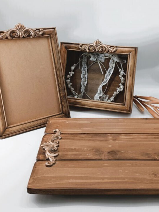 Korres Craft Tabletop Rectangle Wedding Crown Case / Photo Frame Wooden Gold 26.5x33cm