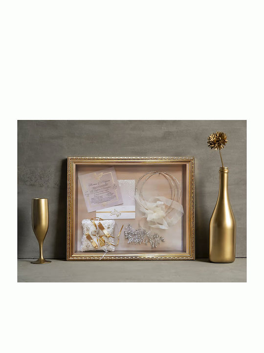 Wall-Mounted Rectangle Wedding Crown Case / Photo Frame Wooden Gold 50x40cm