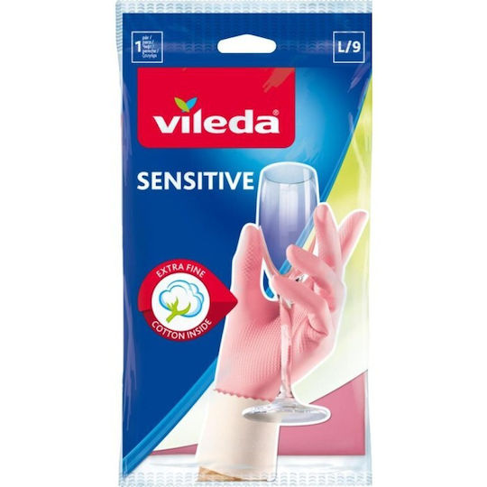 Vileda Pair Of Sensitive Cleaning Gloves Plastic Large Pink