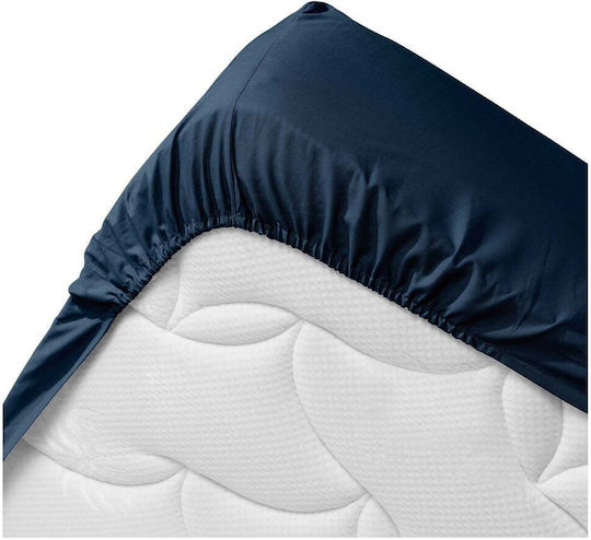 Douceur d'Intérieur Sheet King Size with Elastic 180x200cm. Biolina Dark Blue