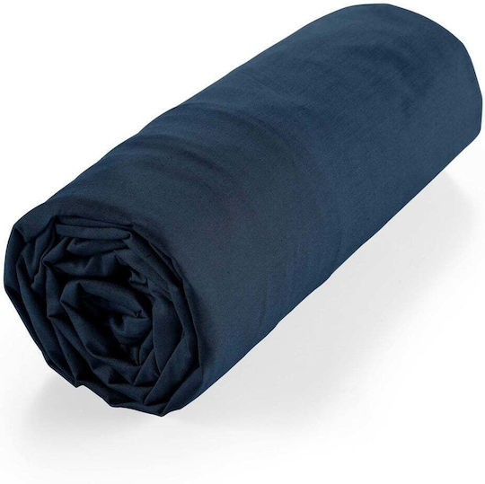 Douceur d'Intérieur Sheet King Size with Elastic 180x200cm. Biolina Dark Blue