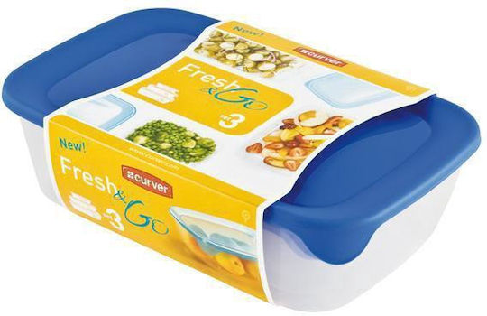 Food Container Set 3 Pcs Rectangular 2+1+0.5l Fresh&go Blue