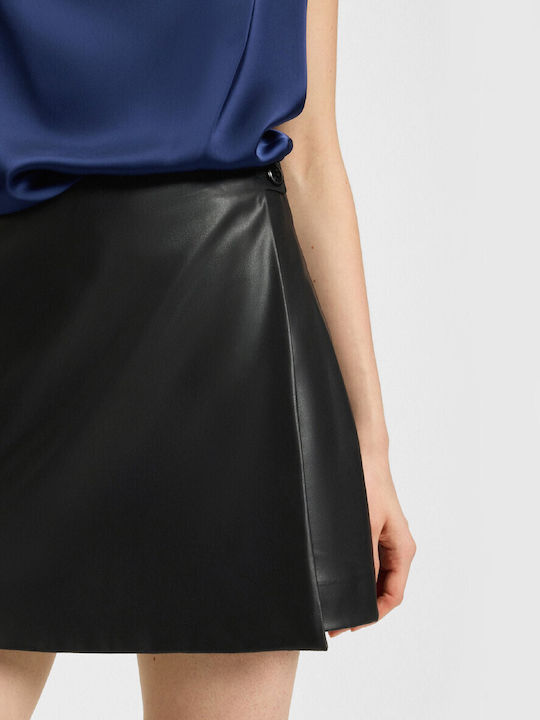 Hotia1 Women's Leather Skirt-Shorts Black