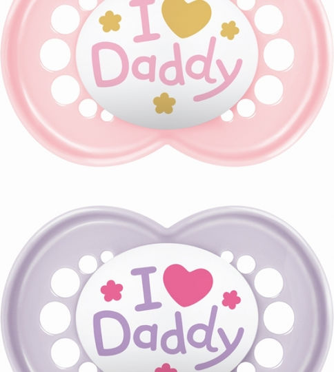 Mam Ι Love Mummy Pacifiers Silicone I Love Daddy - Pink Lilac for 16+ months 2pcs
