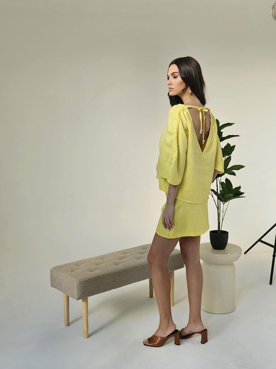 Women's Summer Blouse Linen Yellow
