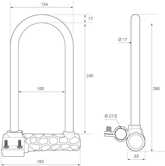 Bicycle Lock Pedal U Φ13 157x235 mm 2 Keys Thirard 00580211