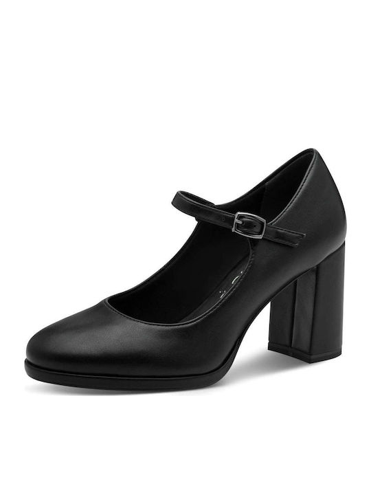Synthetic Leather Black High Heels with Strap
