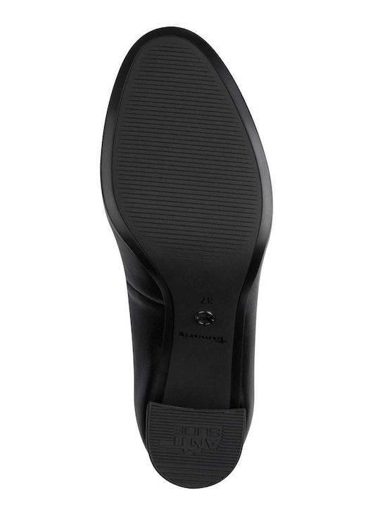 Synthetic Leather Black High Heels with Strap