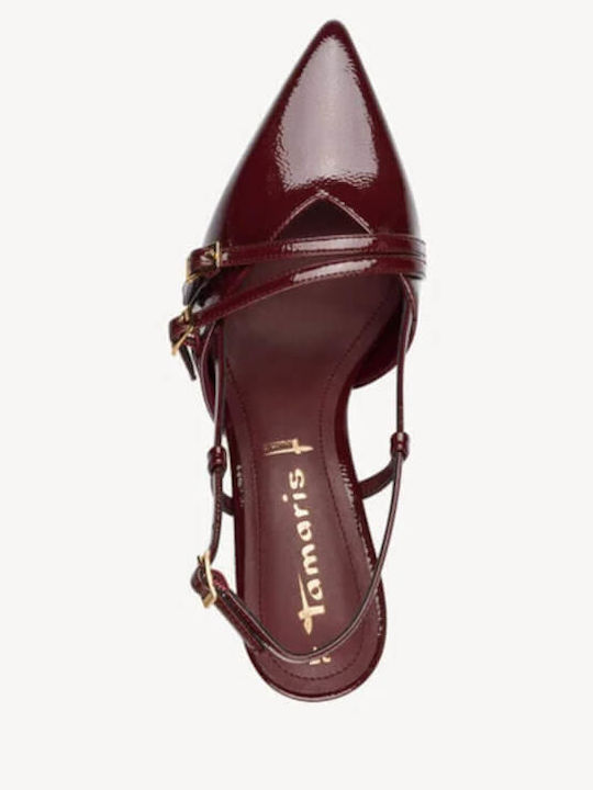 Synthetic Leather Burgundy Heels