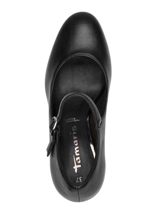Synthetic Leather Black High Heels with Strap