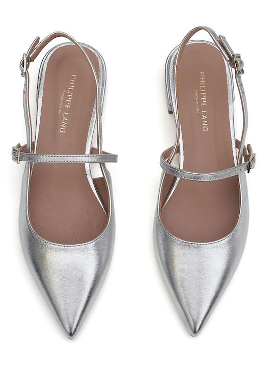 Leder Pumps mit Riemchen & flacher Absatz Gray