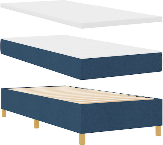 Single Upholstered Bed with Fabric Light Blue with Slats & Mattress 90x200cm 3340675