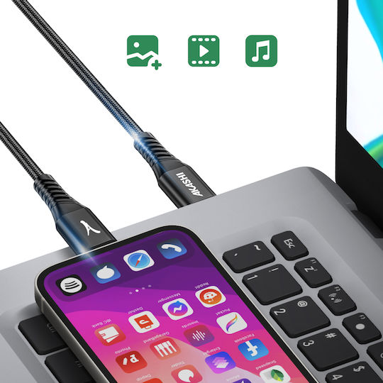 Akashi Usb-c To Lightning Cable Quick Charge 3a Sync 1m Black