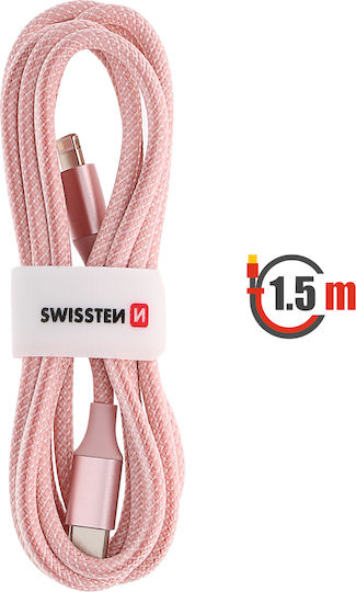 Swissten Usb-C To Lightning Cable Braided Design Anti-Kink Pink