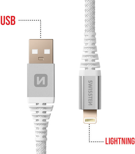 Swissten USB zu Lightning Aramide Schnelllade Kabel Weiß