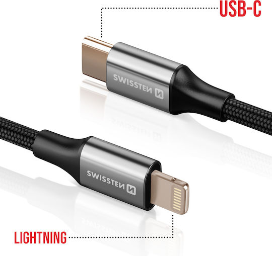 Swissten Usb-c To Lightning Cable Braided Design Anti-kink Black