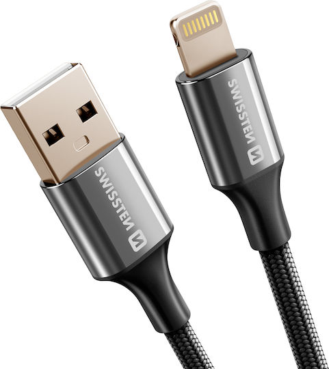 Swissten Cablu Usb La Lightning Design Împletit Anti-Înfășurare Negru