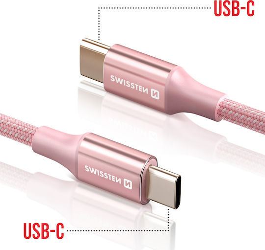 Swissten USB Type-C To USB Type-C Braided Anti-Kink Design Cable Pink