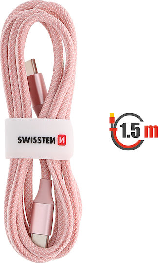 Swissten USB Type-C To USB Type-C Braided Anti-Kink Design Cable Pink