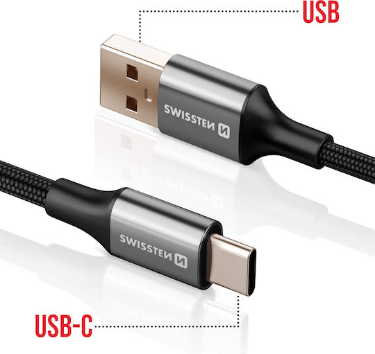 Swissten Usb To Usb-c Cable Braided Design Anti-kink Black