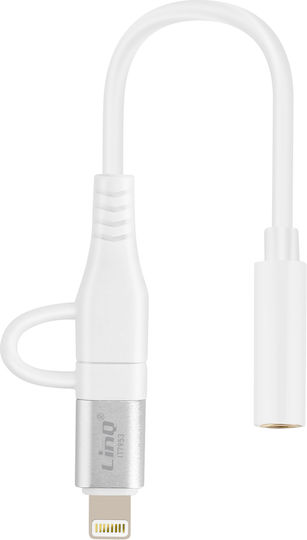 Adaptor Audio Linq Jack 3.5mm Femelă La Lightning Usb C Mascul Alb