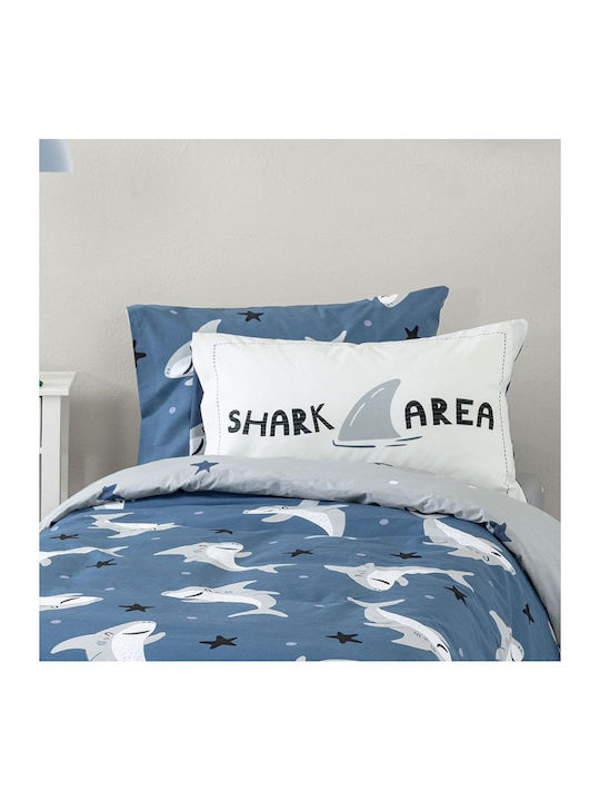 Nima Shark Area Σετ Παιδικές Μαξιλαροθήκες από 100% Βαμβάκι 52x72εκ. Μπλέ, Γκρι
