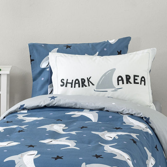 Nima Shark Area Σετ Παιδικές Μαξιλαροθήκες από 100% Βαμβάκι 52x72εκ. Μπλέ, Γκρι